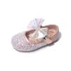 British Style Girls' Crystal Shoes 2024 Spring Princess Soft-soled Dress Shoes for Party Wedding Shows Catwalk Bow Shallow Flats