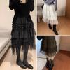 Spring Floral Layered Tulle Skirt Knee-length Elastic Waist Abundant Ruffle Details QT2832