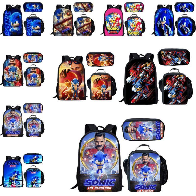 Sonic Anime Schoolbag Set With Cartoon Prints Water Proof Breathable For Kids