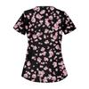 Women's Fashion Flower Printed  Short Sleeve Care Workwear With Double Pockets Top