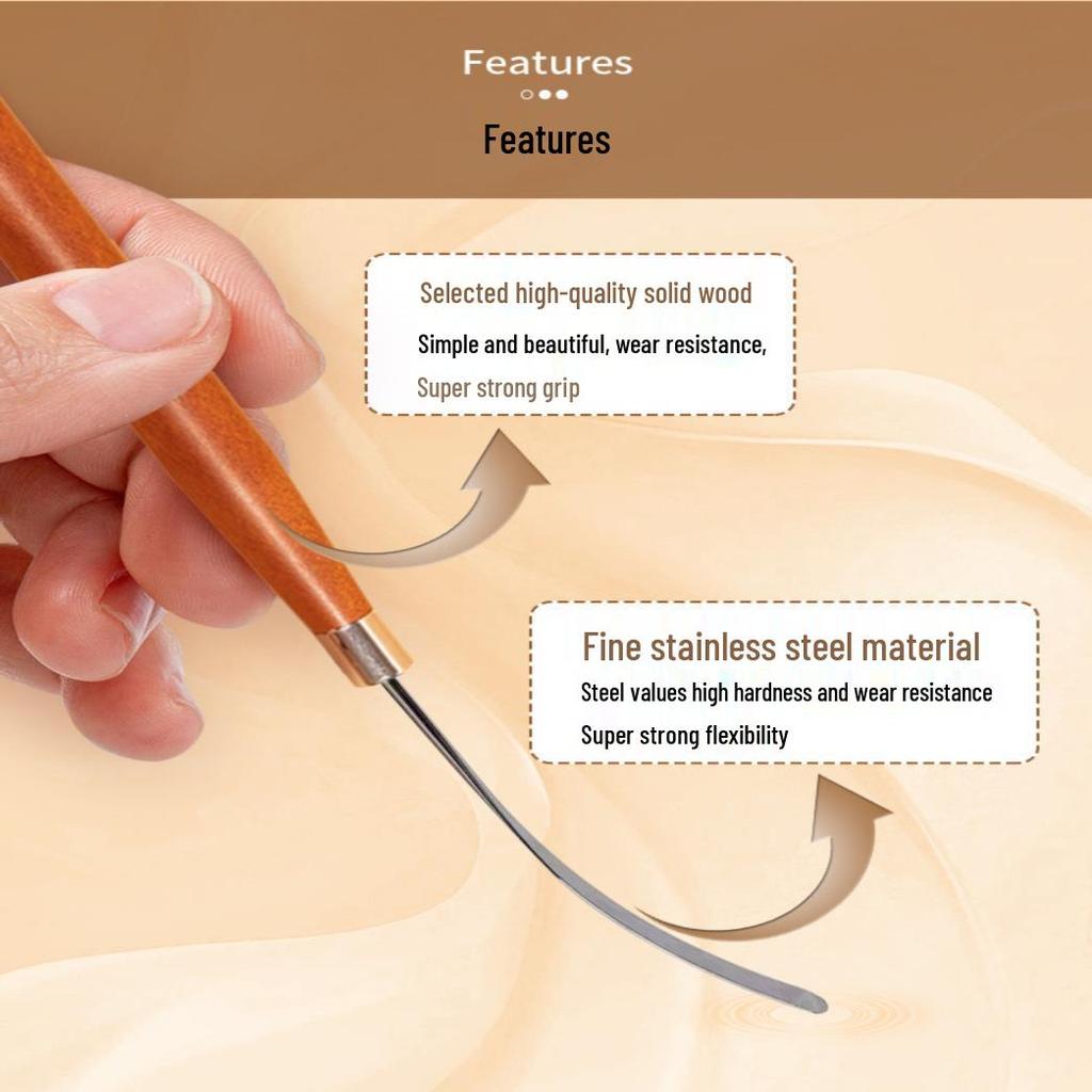 Japanese Wooden Tone Nail Art Mixing Stick with Stainless Steel Rhinestone Gel Polish Stirrer