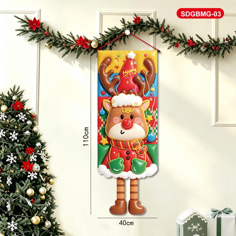 Santa Snowman Door Curtain: Christmas Eve Hanging Couplets for Festive Decoration