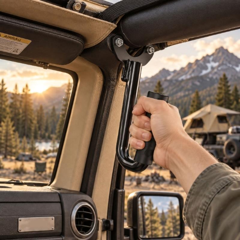 Wrapped Grip Vehicle Grab Handle for the Specified Front Cabin Position, Bent Tubular Metal Handhold with Two-Hole Mounting Plate for Entry and Exit