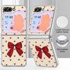Capa Estampada com Laços Desenho Animado Fofo Para Samsung Galaxy Z FLIP 7 FE 6 5 Capa Híbrida Dobrável de PC+Couro PU Para Samsung Z Flip7 Flip6 Flip5