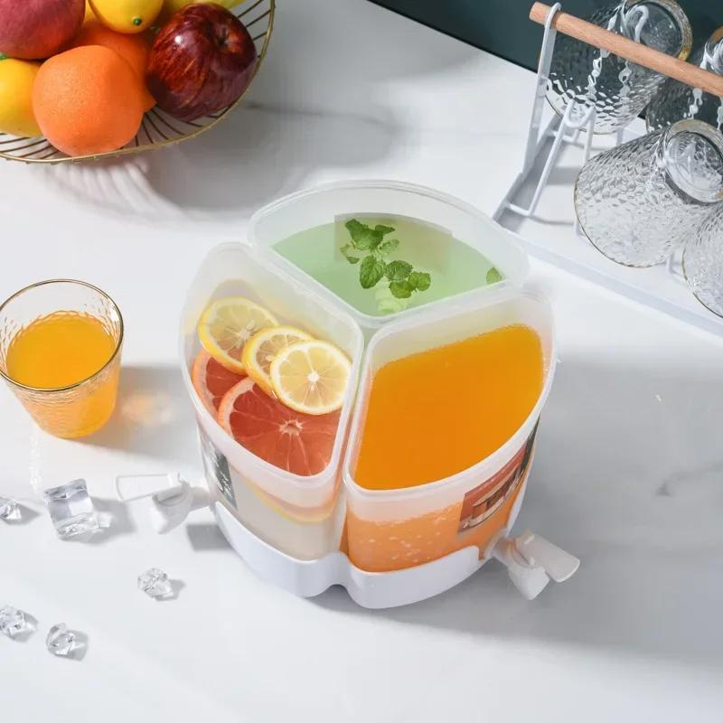 Rotatable Three-grid Plastic Beverage Cold Water Kettle 3-grid Detachable Beverage Machine Fruit Bucket Water Dispenser