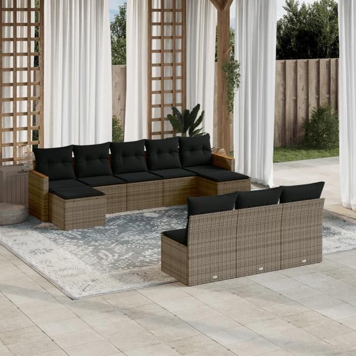 VidaXL Garden Lounge Set with Cushions 10 Pcs, Patio Sofas, Patio Furniture Set, Outdoor Furniture, Grey 3226389