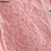 VONDA Women Short Sleeve Front Lace Crochet Casual Ruffled Blouse Shirts Tops