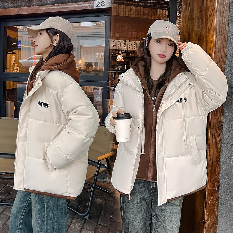 Fake Two Thickened Cotton Clothes Cotton Clothes Women's Winter 2025 New Loose Plus Size Casual Student Padded Jacket with Hood