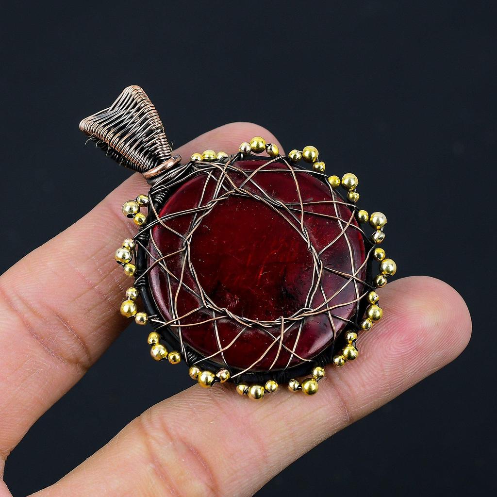 Red Flash Labradorite Gemstone Copper Wire Wrap Pendant Jewelry Gift For Love