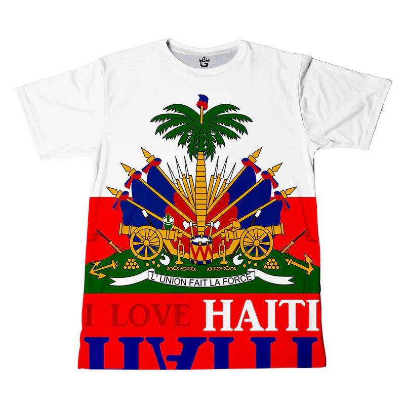 Summer Men's Haitian Flag Short Sleeved T-shirt 3D Printed Haitian Emblem Symbol Retro Top Personalized Fashion Street Casual Hoodie