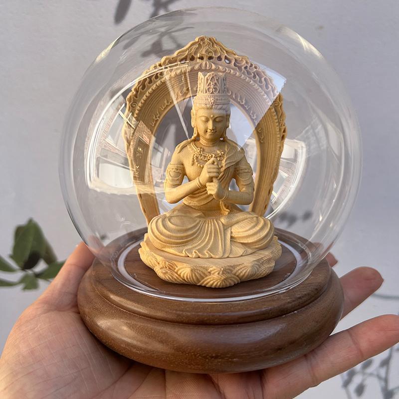 Cypress Wood Sakyamuni Buddha, Guanyin Bodhisattva, Vairocana Buddha, Guan Yu, and The God of Wealth Decor
