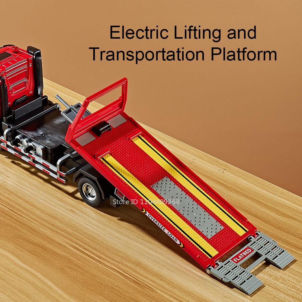 1:24 Electric Trailer Flatbed Truck Sanitation Garbage Car Model Toy Light Music Engineering Vehicle Models Kids Best Presents