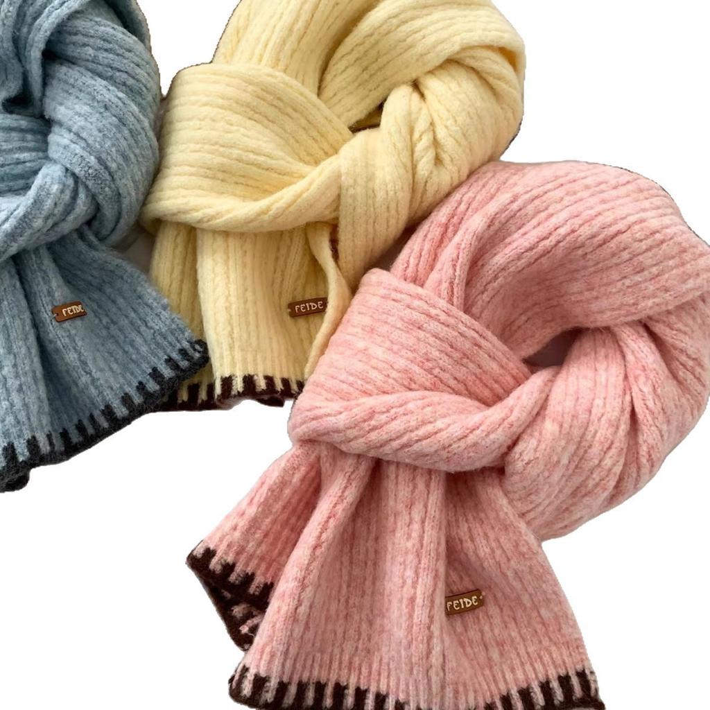 High-end yellow knitted scarf, women's autumn and winter atmosphere, warm student thickened cold-proof neck protection wool scarf