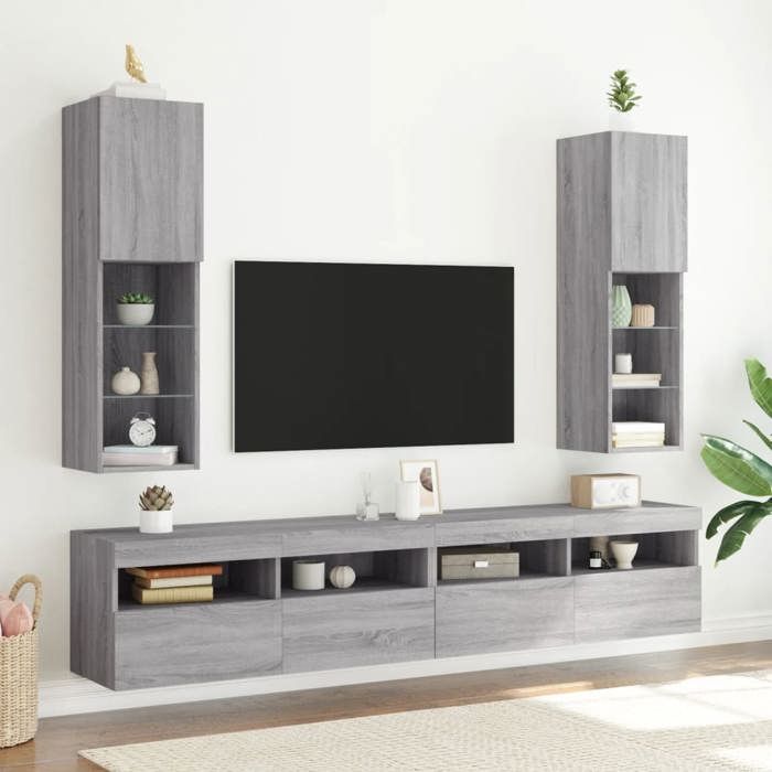 VidaXL Meubles TV avec Lumières LED 2 pcs, Armoires de Télévision Murales, Meubles Télé avec Rangement Salon Salle de 837026