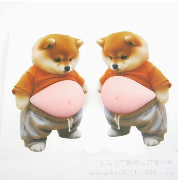 2Pcs Cartoon 3D Shiba Inu Dog Belly Sticker Cute Puppy Sticker Soft Silicone Phone Case Sticker Adult Stress Relief Stickers