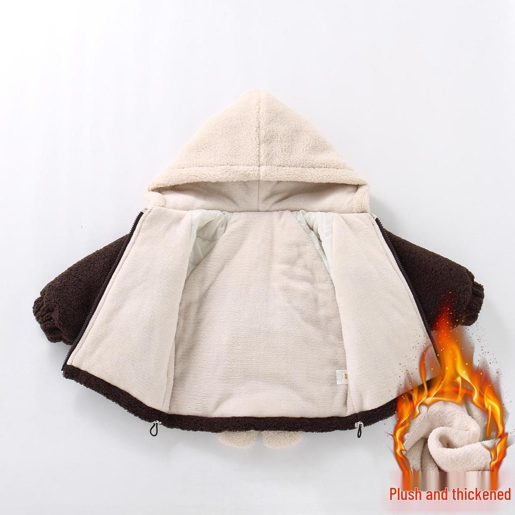 Boys' Cartoon Fleece Sweater with Velvet, Winter Three-Layer Quilted Jacket