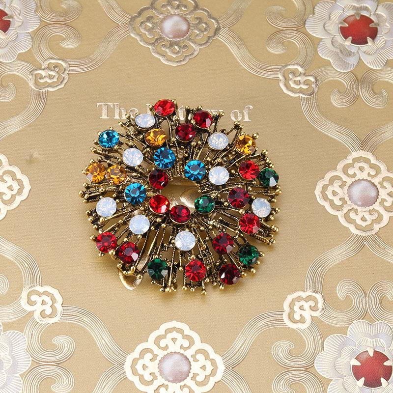 Retro Stil Legering Droppande Olja, Färgstark Diamant Brosch, Mångsidig Akryl Klädsel Korsage Stor Nål