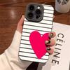 Valentines Pink Heart White Striped Phone Case For Samsung Galaxy S23 S24 S25 Ultra S22 S21 S20 Plus FE A15 A35 A54 A55 5G Cover