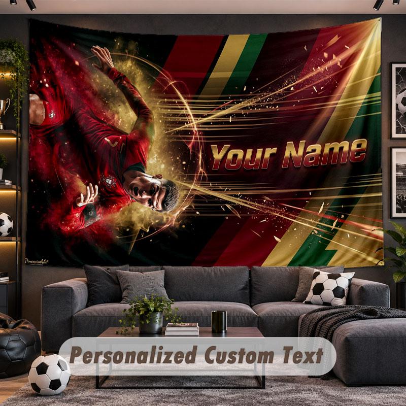 Tapeçaria de Parede com Nome Personalizado Padrão Cristiano Ronaldo Tecido Impresso Personalizado Decoração de Parede