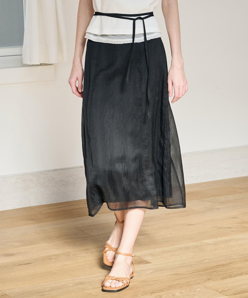 Deuloupisumeon Lacy Layered Long Skirt [Light Beige]