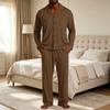 Herren-Pyjama-Set mit Reversknopfleiste und gerader Hose - Farbe Lockere Passform Nachtwäsche