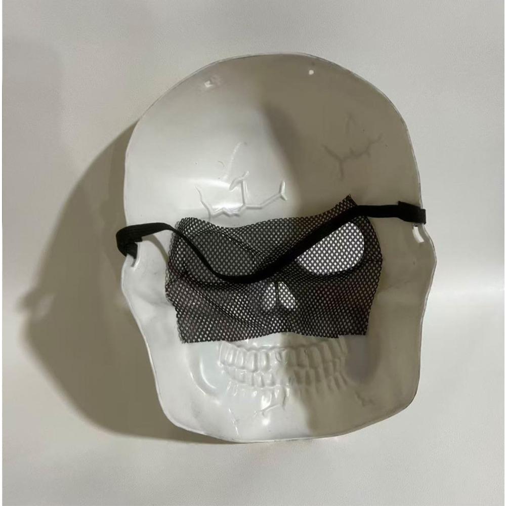 Ripped White Skull Halloween Mask, Breathable Full-face Mesh Skull Mask with Adjustable Strap, Perfect for Scary Costume and Haunted House Parties