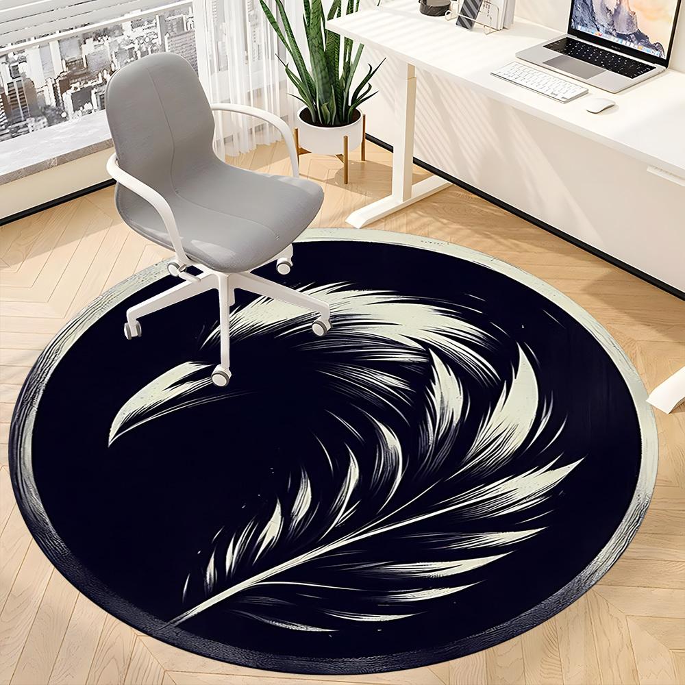 1PC Feather Artwork Office Round Rug, Non slip, Soft and Durable Office Rug for Interior Decoration, Perfect for Office