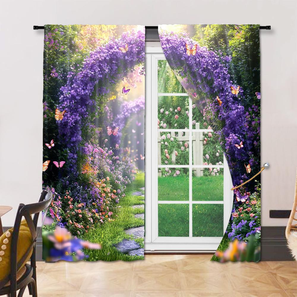 2 szt., wszechstronne poliestrowe przezroczyste zasłony do dekoracji domu Ścieżka Wiosennego Lasu do użytku w sypialniach i salonach