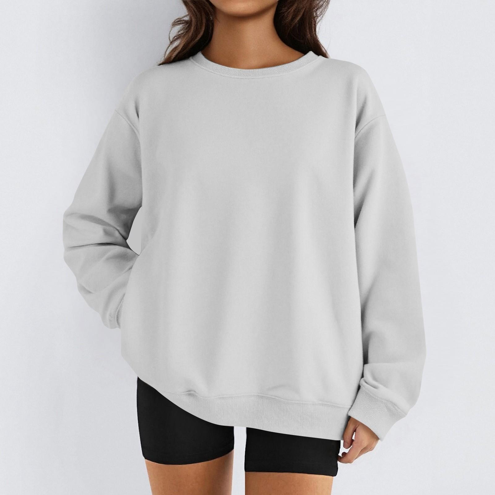

Женские зимние топы, женская толстовка с длинным рукавом, повседневная, с круглым вырезом, свободный крой, флисовые топы Pollover L белый