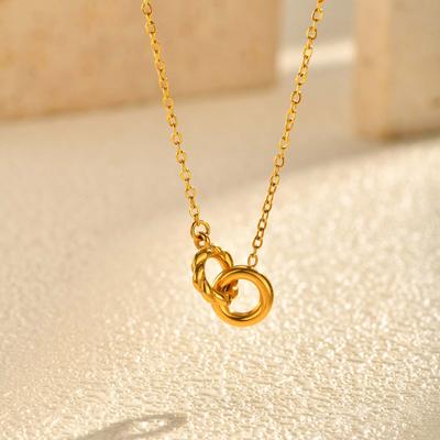 Minimalist Twist Double Ring Necklace,Gold Color Stainless Steel Necklaces for Women,Trendy Waterproof Jewelry Gift