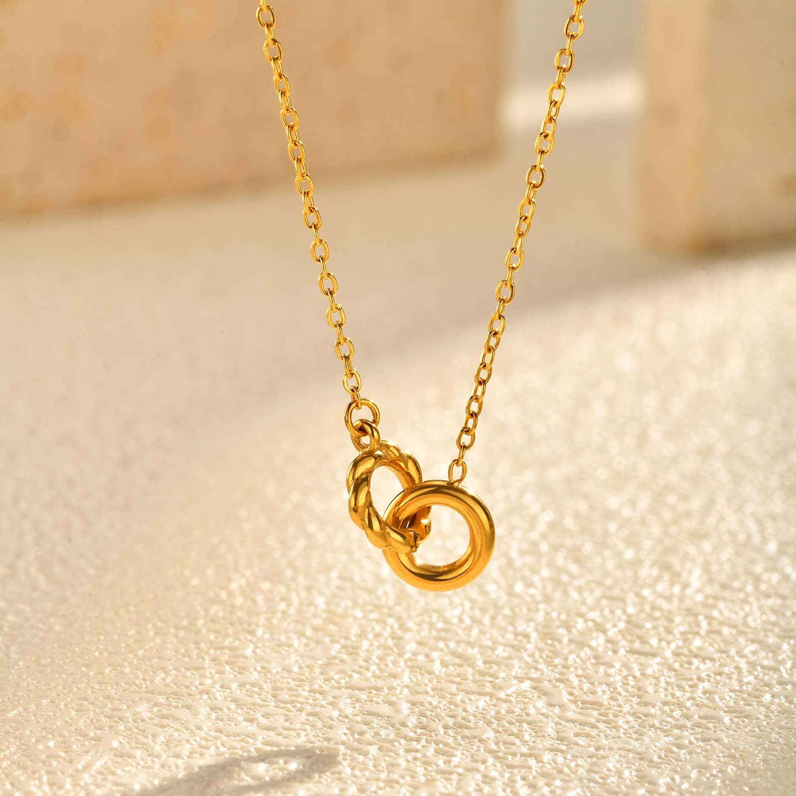 

Minimalist Twist Double Ring Necklace,Gold Color Stainless Steel Necklaces for Women,Trendy Waterproof Jewelry Gift