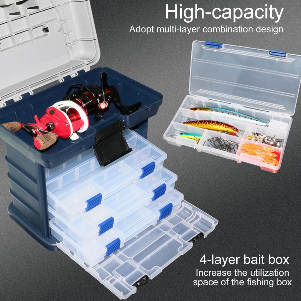 Water Proof Tackle Tool Case, 4 Layer Large Capacity Fishing Baits Storage Box Travel Container for Wilderness Survival