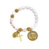 Retro Virgin Mary Pendant Pearl Bracelet with Oval Charm and Flower Design for Women