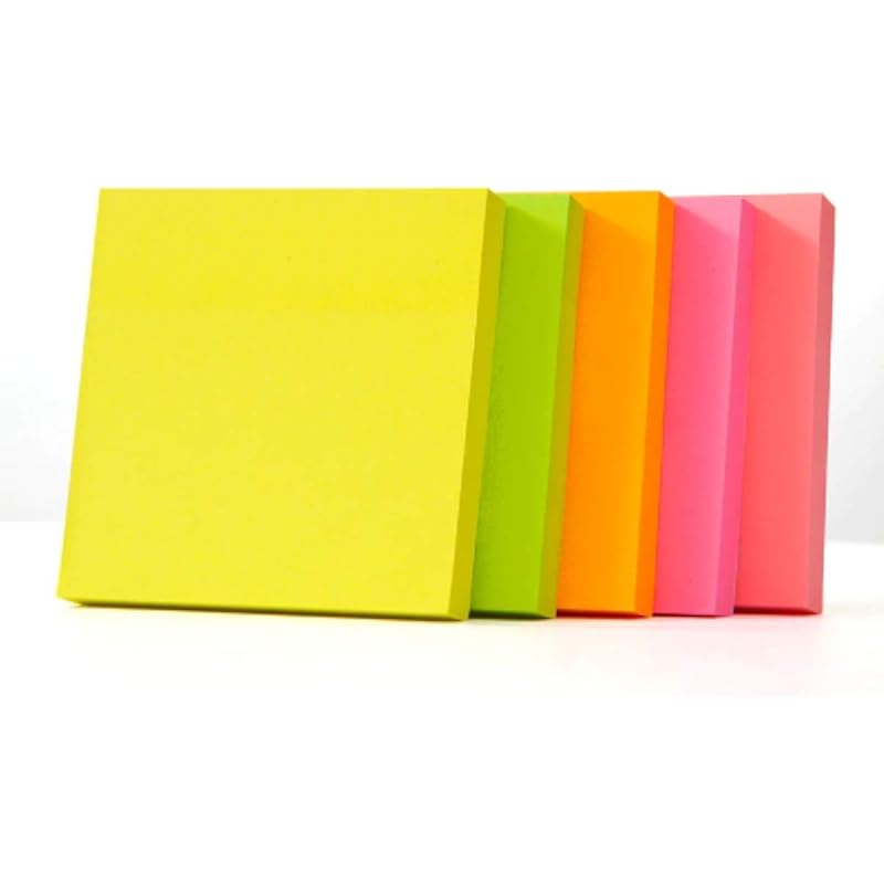 OFIXO 400 Sheets (5 Mix Assorted Colors * 80 Sheets Each Color) Fluorescent Paper Self Adhesive Memo Pad Sticky Notes Bo