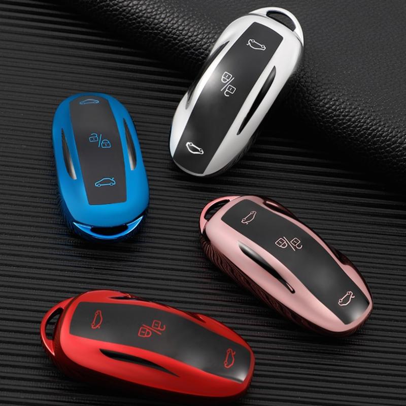 TPU Smart Car Key Cover Fodral Fob för Tesla Model S Model 3 Model Y Key Shell Väska Hållare Tillbehör Skydd
