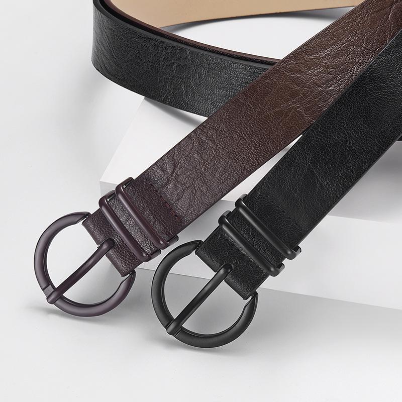 Dámský kožený pásek s kolíčkovou přezkou a vzorem kuřích stop - Ležérní a všestranný k džínům