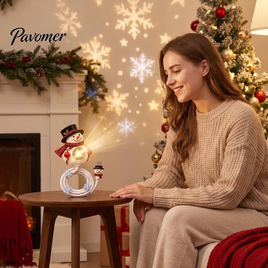 Seasonal Home Decor Ornaments Christmas Projector Light, USB Powered Snowman Ceiling with 6 Patterns, Festive Desktop Light Fixtures Flexible Holiday