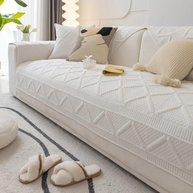 

Утолщенный чехол для дивана из чистого хлопка для гостиной, нескользящая подушка для дивана в ромбовидную клетку, L-образный коврик для дивана, подушка для сиденья, современный дом 30x50cm pillowcase белый