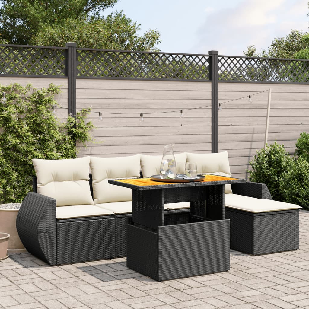 Vidaxl 6-Cz. Set di Mobili da Giardino con Cuscini, Polyrattan Nero
