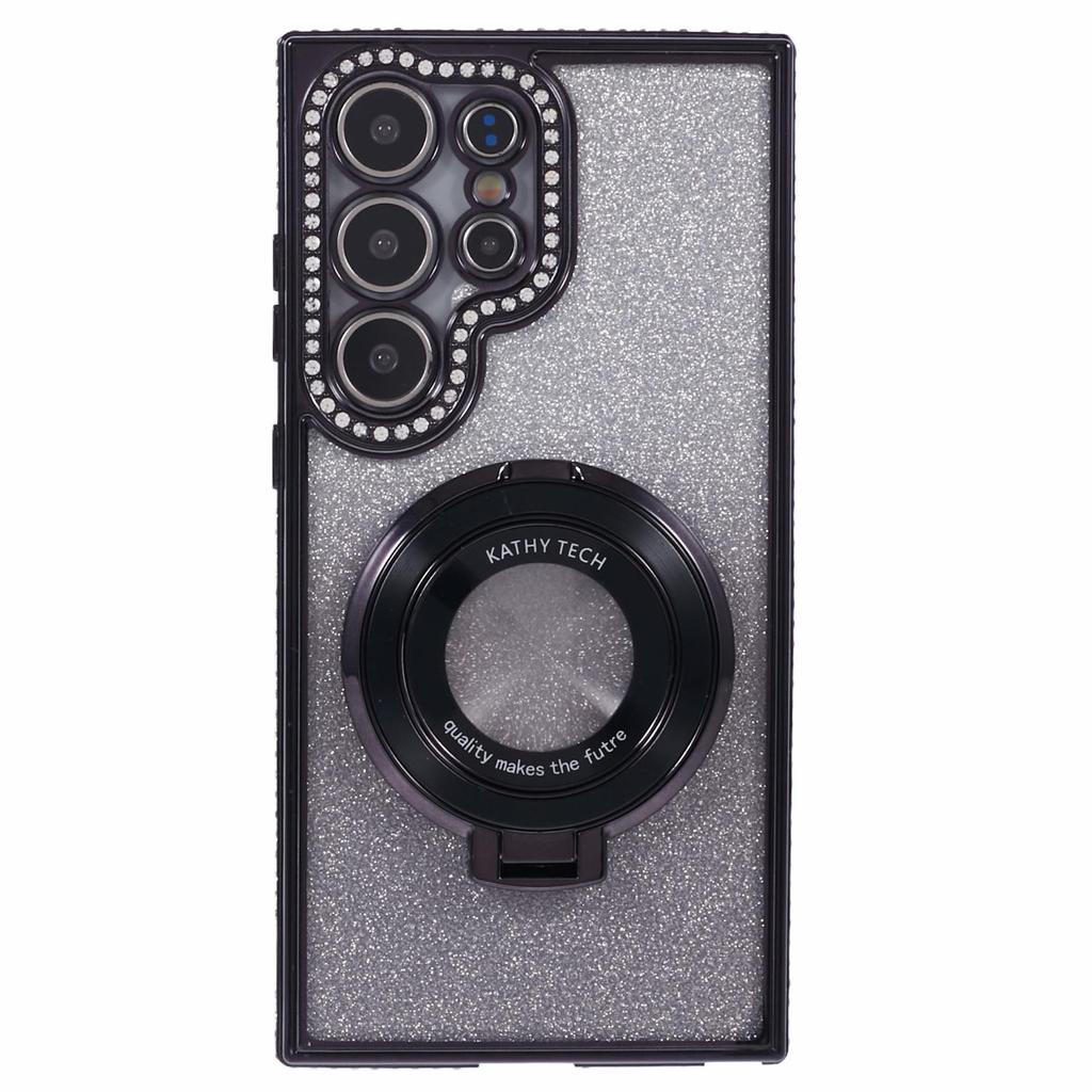 For Samsung Galaxy S23 Ultra TPU Case Rhinestone Gradient Phone Cover with Ring Kickstand