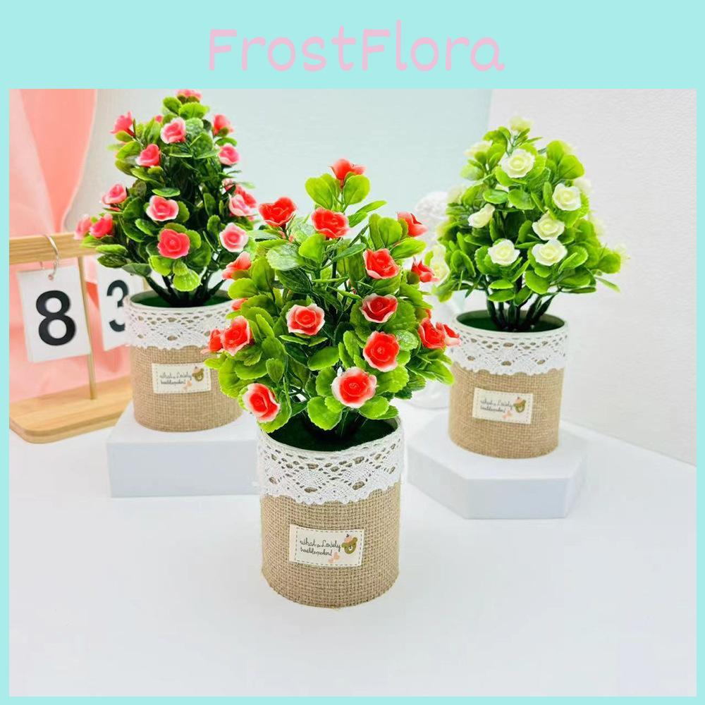 Artificial Hibiscus Mutabilis Flower Pot With Silk Fabric For Home Terrace Decor