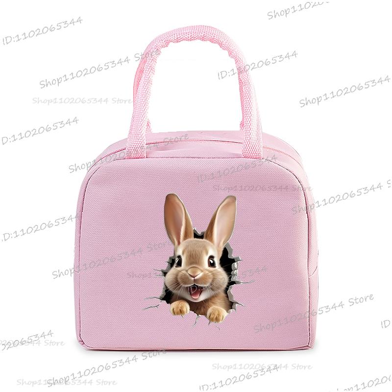Cartoon Rabbit Series Print Portable Lunch Bag Women Kids Food Thermal Box Multi-function Office Bento Insulated Bunny Handbag