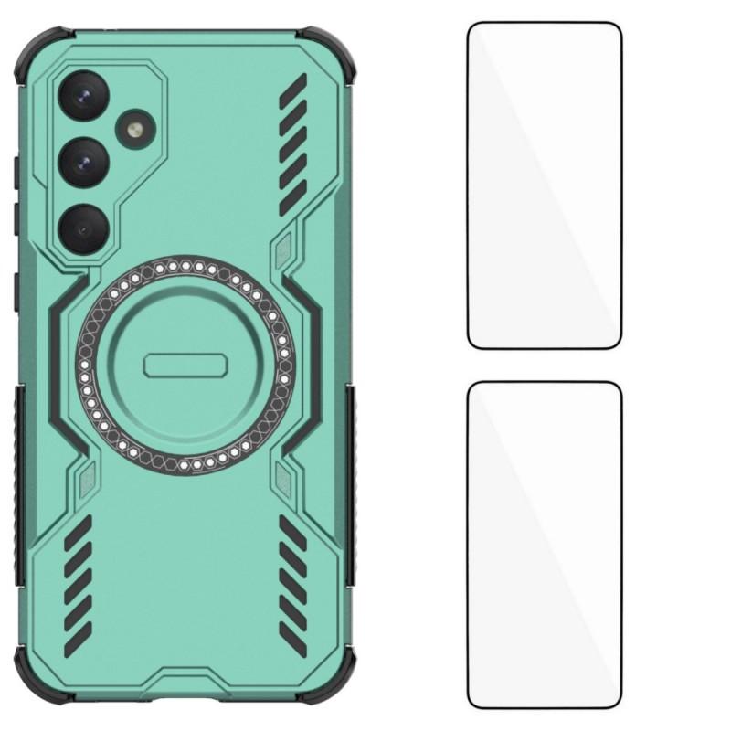 For Samsung Galaxy A55 5G Magnetic Case WANLONFENG DJ Series PC TPU Phone Cover with 2Pcs Tempered Glass Film