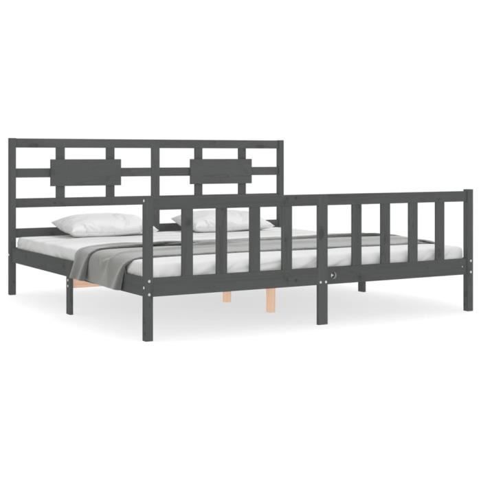 VidaXL Cadre de lit avec tête de lit gris 200x200 cm bois massif 3192578