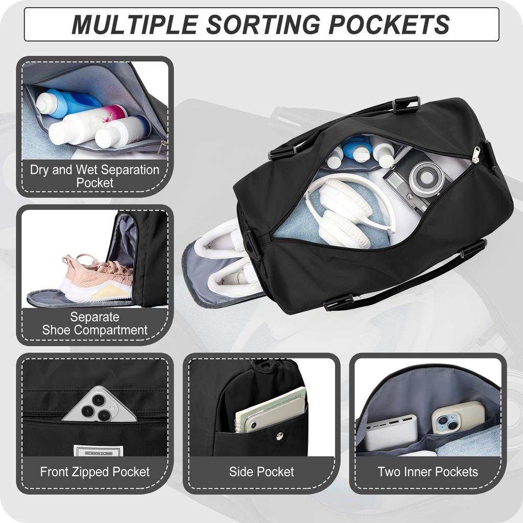 Foldable Travel Bag Men Gym Bag, Waterproof Women's Weekend Travel Bag Large Sail Bag with Wet Pocket and Shoulder Luggage Bag