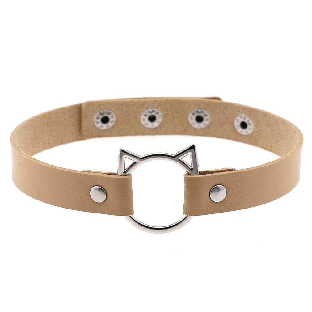Cat Ear O-Ring Choker Necklace Punk PU Leather Collar for Women Harajuku Jewelry