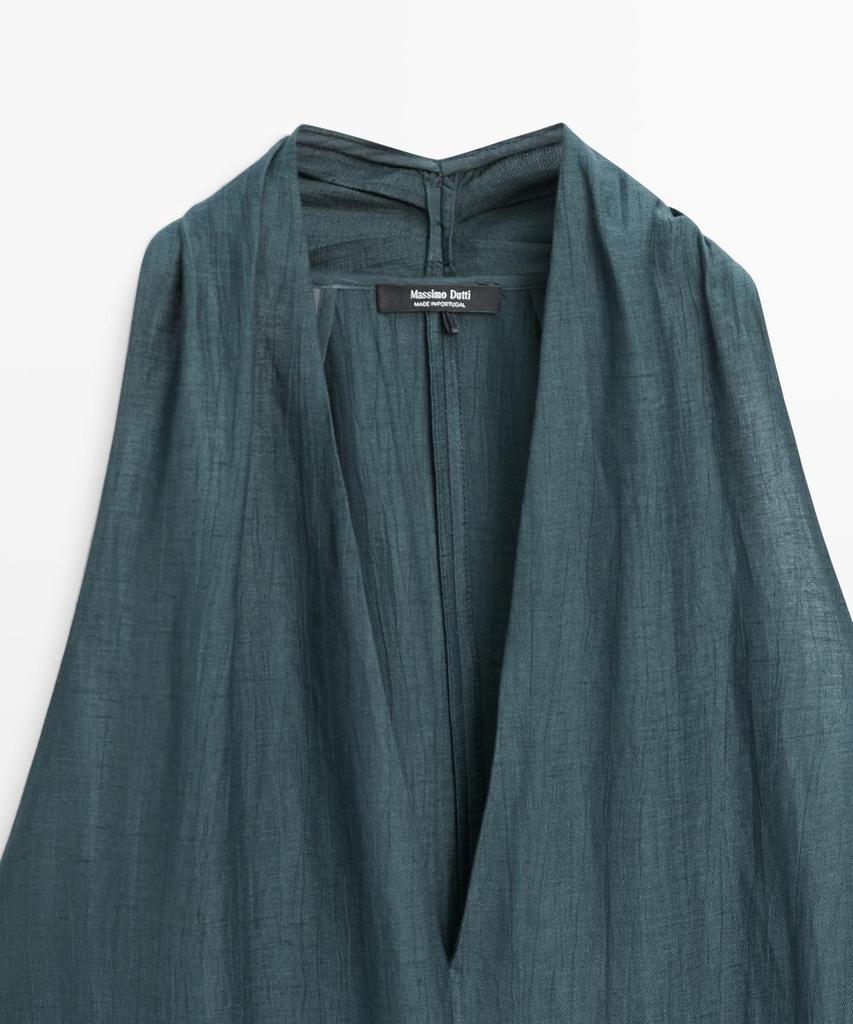 Masimodutti Linen V-Neck Midi Dress