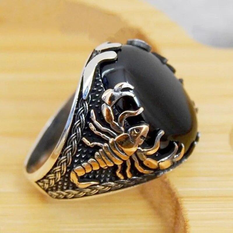 Handmade Turkish Jewelry Big Oval Natural Turquoise Stone Rings For Men Retro Green Red Blue Zircon Wedding Rings For Women