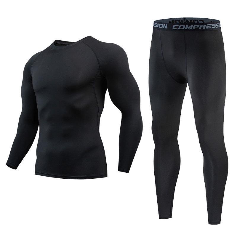 Men's Fleece-Lined Breathable Fitness Set: Warm Base Layer Tights & Long Sleeve Shirt for Running/Basketball