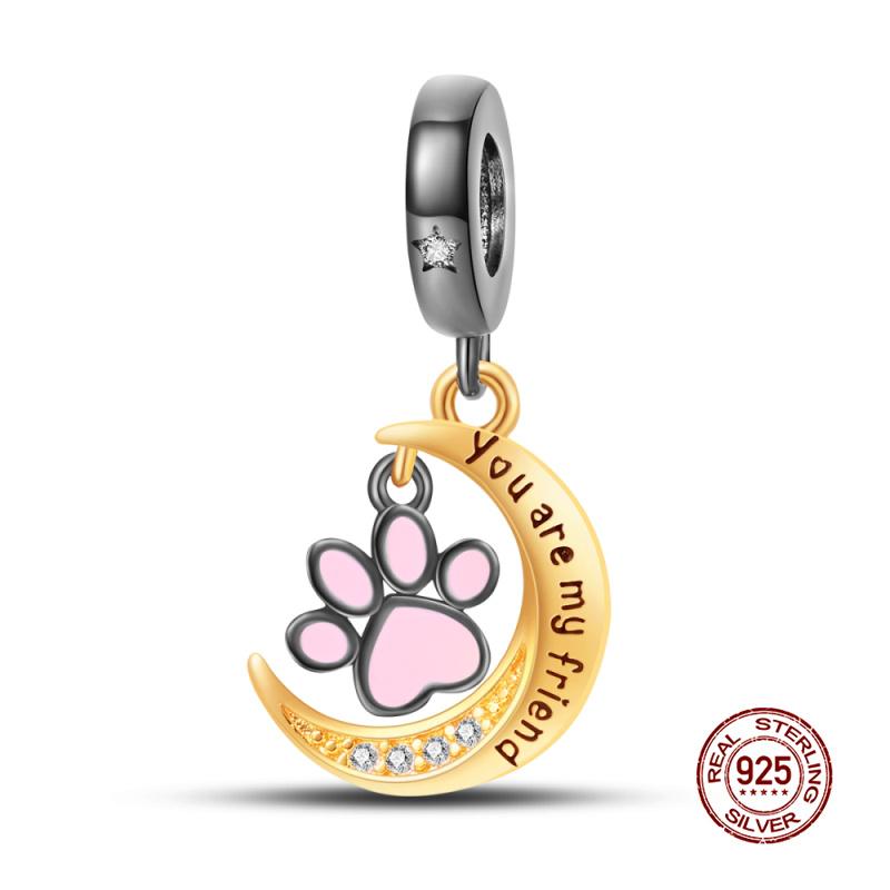 Original Charm Copper Cat Series - Cat Pendant Under The Moon Charms Fit 3Mm Original Bracelet Women Diy Fine Jewelry Gifts